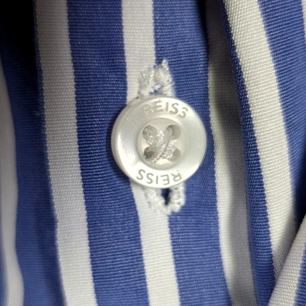Reiss Danica Striped Cotton Shirt Blue Kids Button Down High Low Size 9-10Y